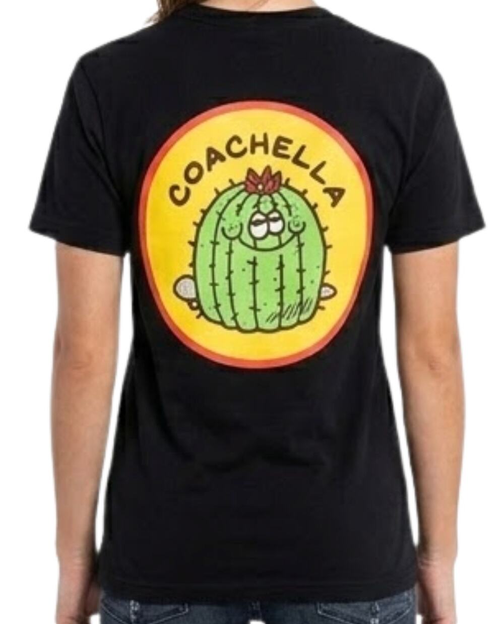 Coachella Festival Yellow Green Cactus Black Tee T-Shirt Size S Double Sided